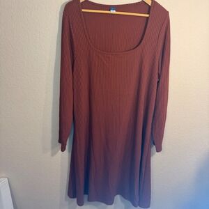 Old Navy Plus Size 2X Burgundy Ribbed Knit Long Sleeve Casual Dress